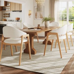 Lot de 6 chaises Teddy blanches, velours respirant, pieds bois d&rsquo;h&eacute;v&eacute;a 57.5x54.5x82.5