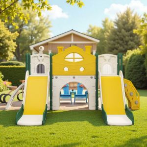 Jeu Int&eacute;rieur/Ext&eacute;rieur - Glissi&egrave;re Double Enfants Pirate 7-en-1 - S&eacute;curit&eacute; EN71 - Rangement Int&eacute;gr&eacute; - 1.5-6 Ans