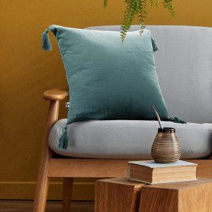 Coussin gaze de coton (40 cm) Gaïa Bleu canard