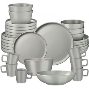 TecTake 30 pi&egrave;ces service de table en gr&egrave;s pour 6 personnes gris