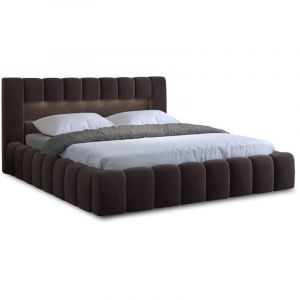 Bestmobilier - Cleo - lit coffre avec led - 160x200 cm - sommier inclus - en velours - marron