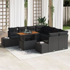 VidaXL Salon de jardin rotin noir 9 pieces 2 personnes