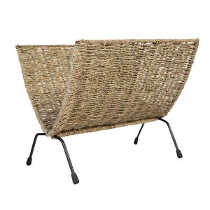 D&eacute;coshop26 Porte-revues en jonc de mer base en m&eacute;tal 37x33x23 cm DIV06014