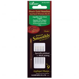 Clover Lot de 6 Aiguilles &agrave; Appliqu&eacute; noir-dor&eacute; longues -