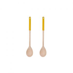 Fackelmann 9301750 lot Cuillère de cuisine en bois avec manche en silicone coloré, cuillère en bois, cuillère de cuisine, ustensile de cuisine, Bois, Silicone, Gris, Moutarde, Vert, Rouge, Kaki, 32 cm