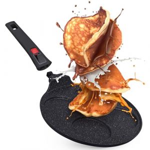 INTIGNIS Po&ecirc;le &agrave; cr&ecirc;pes antiadh&eacute;sive &ndash; Mini cr&ecirc;pi&egrave;re multi-trous avec poign&eacute;e amovible, po&ecirc;le &agrave; cr&ecirc;pes et cr&ecirc;pes de style am&eacute;ricain 4 trous pour des cr&ecirc;pes individuelles parfaites