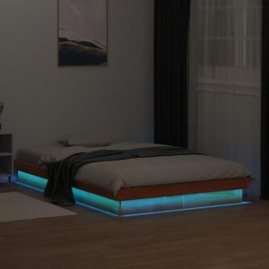 VidaXL Cadre de lit à LED cire marron 135x190 cm bois de pin massif
