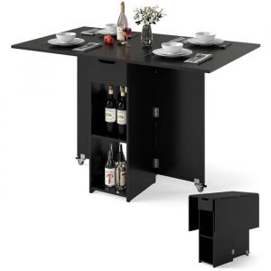 COSTWAY Table &agrave; Manger Pliante 120 x 72 x 75 cm avec 2 Roulettes, Support de Rangement et Tiroir &agrave; 2 Niveaux Noir