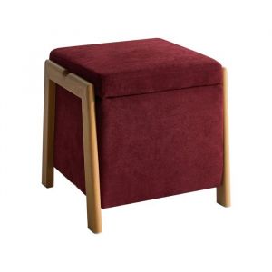Beliani Pouf Glam Retro en Tissu avec Rangement Meuble Salon Chambre Bordeaux Edland