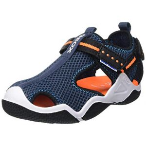 Geox JR Wader A, Sandales de Sport, Bleu Marine/Orange Fluo, 33 EU