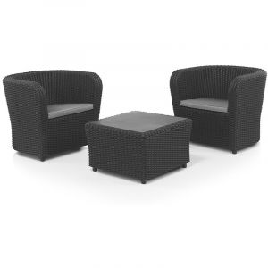 Pegane Salon de jardin extérieur 2 places coloris anthracite (2 fauteuils + table basse) -