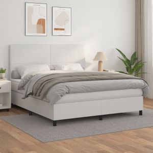 VidaXL Lit &agrave; sommier tapissier avec matelas Blanc 180x200cm Similicuir White