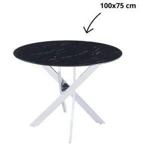 Table a manger ronde jessica chrome verre effet marbré noir 100 cm