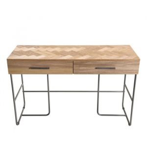 BLANC Bureau 2 tiroirs Bois pieds métal