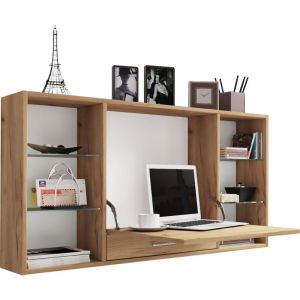 Teala Bureau mural, 6 compartiments et 1 tiroir, imitation ch&ecirc;ne miel. - Naturelle