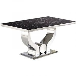 Table a manger trofy chrome marbré noir 180x90x75cm