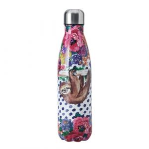 Mikasa Wild at Heart bouteille d'eau en acier inoxydable, 500ml, bouteille isotherme avec couvercle à vis pour les trajets quotidiens, l'école ou le gymnase, imprimé paresseux
