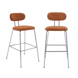 Tabouret de bar décor bois courbé teinté noyer et tissu déperlant