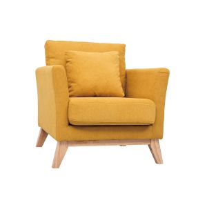 Miliboo Fauteuil scandinave déhoussable jaune moutarde et bois clair OSLO