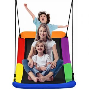 COSTWAY Balançoire Nid d'Oiseau Extérieur 83x155 cm-Tissu Oxford-Corde Réglables 180cm-3 Modes de Fixation-Charge 150KG Multicolore