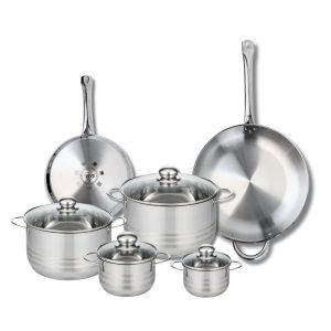 Elo 9881050 Batterie de cuisine 6 pièces, Ensemble de 2 Poêles de cuisson 24 et 32 cm et 4 faitouts 12, 14, 20 et 24 cm Profi Brillant, inox, induction