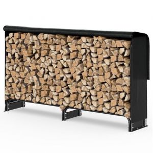 Vounot Serre Bûche 2m avec Housse de Protection Range Bûche en Métal Grande Capacité Rangement pour Bûches Serre bois Housse de Protection Intégrale Inclus Noir