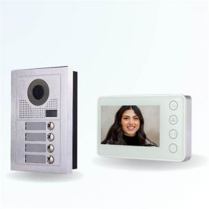 BT SECURITY Portier interphone vid&eacute;o modern 2 fils - 4 appartements - 4 &eacute;crans blancs