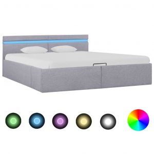 VidaXL Cadre de lit à stockage avec LED Gris clair Tissu 160x200 cm