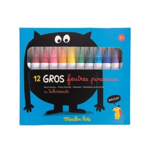 Image de Moulin roty 12 gros feutres pinceaux Les Schmouks