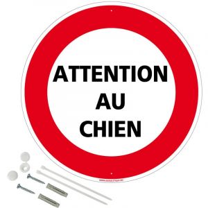 Panneau Attention Au Chien Aluminium 2 Mm - Diam. 300 Mm Signalisation Prépercée Avec Kit De Fixation Fabrication Française
