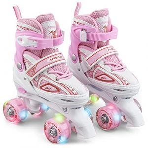 Apollo Patins à roulettes Super Quad X Pro Patins à roulettes LED pour Enfants et Adolescents blanc/rose