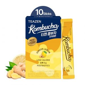 Seoul TEAZEN - Pack de 10 Sachets Kombucha Citron Gingembre - Boisson Instantan&eacute;e Probiotique - Th&eacute; Sans Sucre - Faible en Calories - Vegan - Clean Label - 10 x 5 g