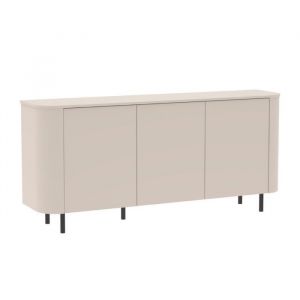 Buffet 3 portes finition laqu&eacute; beige design coins arrondis pieds m&eacute;tal noir - LYNA