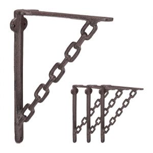 Relaxdays Querre d'étagère en fonte, set de 4, motif de chaîne style antique, support mural pour étagère, brun rouillé