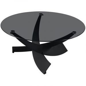 WESTON - Table basse en verre teint&eacute; pieds crois&eacute;s noir