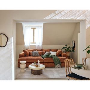 Canap&eacute; droit 4 places en velours textur&eacute; terracotta