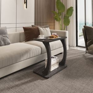 [en.casa] - Table d'appoint Stattela à roulettes effet marbre noir