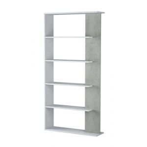 Image de Bibliothèque Dblanc, Bibliothèque double face avec 5 étagères, Étagère de séparation de bureau ou de chambre, 90x25h180 cm, Blanc et Ciment - Dmora