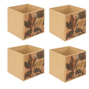 Lot de 4 Boîtes de rangement Bambou Naturel motif coloré 31 x 31 cm