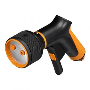 Fiskars Pistolet Pulvérisateur, 3 Jets, Débit réglable en continu, avec Contrôle Gâchette à l'Avant et verrouillage marche/arrêt, SoftGrip, Taille universelle, noir/orange, 1065483