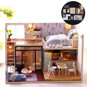 Kit De Maison De Poupée Bricolage Miniature - Omabeta - Maison En Bois Moderne - Assemblage - Jouet Pour Enfant
