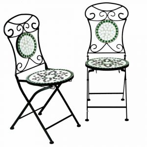 Deuba Lot de 2 chaises de jardin en mosa&iuml;que de pierres pliables hauteur d&rsquo;assise 45 cm jardin balcon terrasse ext&eacute;rieur