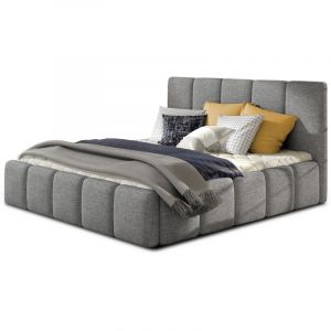 LesTendances Lit 160x200 cm capitonné tissu gris clair Vika Sans sommier