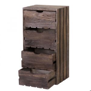 Décoshop26 Commode meuble de rangement avec 4 tiroirs caisse en bois design vintage 70x32x26cm marron 040002483