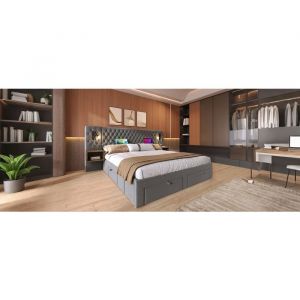 Table basse ronde 2 niveaux, plateaux double, structure en fer noir, bois massif+MDF - &Oslash;44x48 cm - noyer