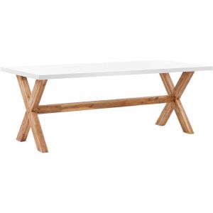 Beliani Table de jardin en fibre-ciment blanc et bois 200 x 100 cm