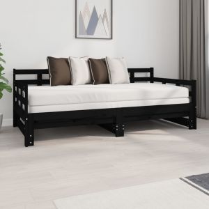 VidaXL Lit coulissant Noir Bois de pin solide 2x(90x190) cm 820386