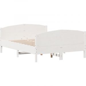 VidaXL Cadre de lit et tête de lit blanc 140x190 cm bois de pin massif