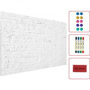 ALLboards Tableau Magnétique en Métal Motif Mur en Brique Blanche 60x40cm, MetalBoards pour tout type d'Aimants