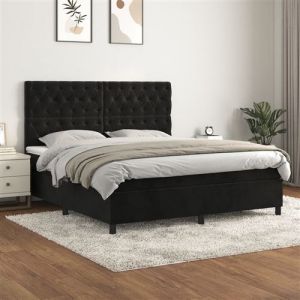 VidaXL Sommier &agrave; Lattes de Lit avec Matelas, Lit Rembourr&eacute;, Lit Double, Lit Adulte de Chambre &agrave; Coucher Int&eacute;rieur, Moderne, Noir 160x200 cm Velours 3143213